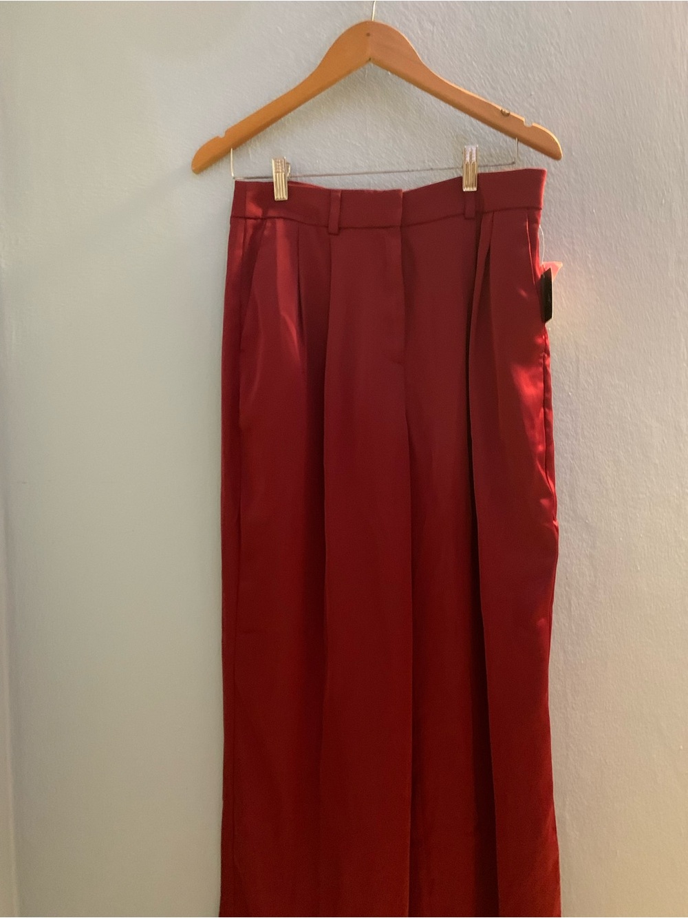 Burgundy Satin Pleated Trousers